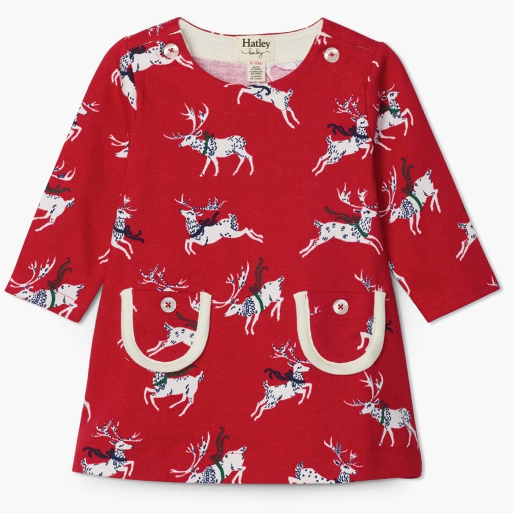 NWT Hatley Red Reindeer Dress 3-6M
